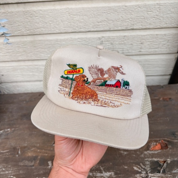 vintage DEKALB Ducks embroidered farming hat K PRODUCTS mesh beige - Picture 2 of 8